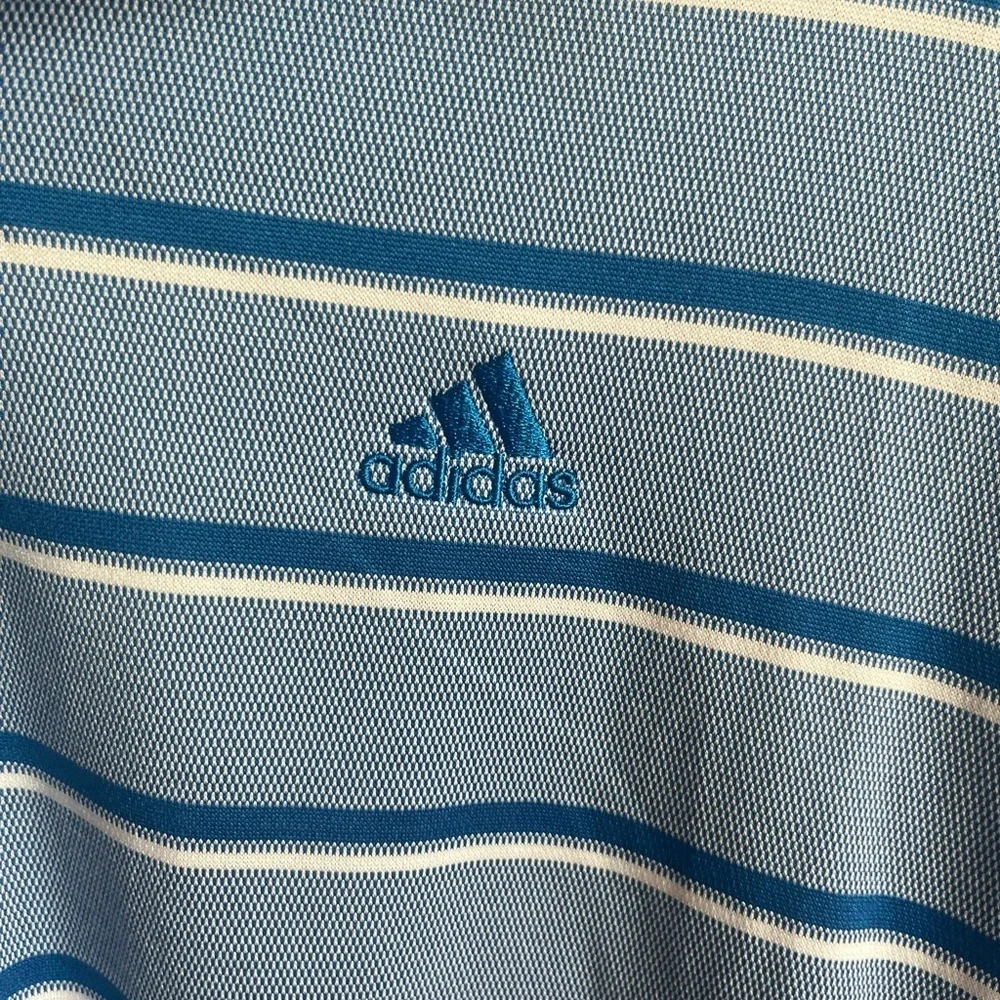 Men’s Blue Striped Adidas Short Sleeve Golf Polo Size M